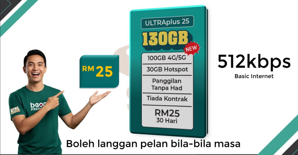 Pelan BeONE UltraPlus 130GB Internet High Speed Malaysia