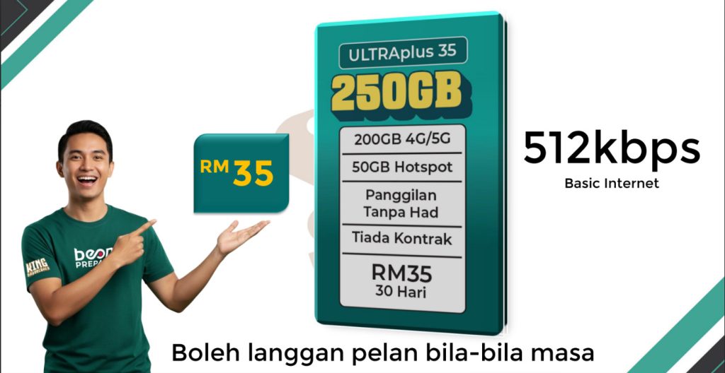 Pelan BeONE UltraPlus 250GB Data Besar Telco Malaysia